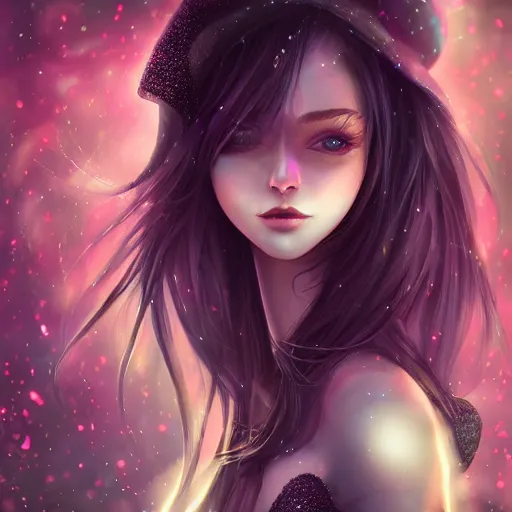 Image similar to digital 2 d, fantasy, illustration, fan art, digital art, digital painting, semi realism, semi realistic, portrait, glitter, crystal, glitters, ranni, fromsoftware, eldenring, fanart, iridescent, holographic, artstation