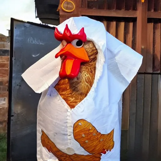 Image similar to chicken dressed as an inmate