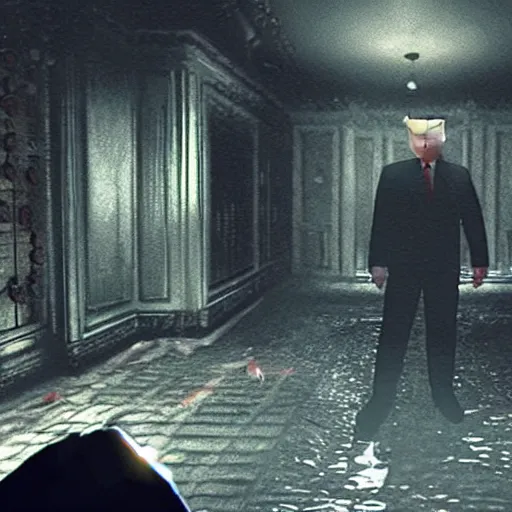 Prompt: Donald Trump in resident evil 7, in game screenshot