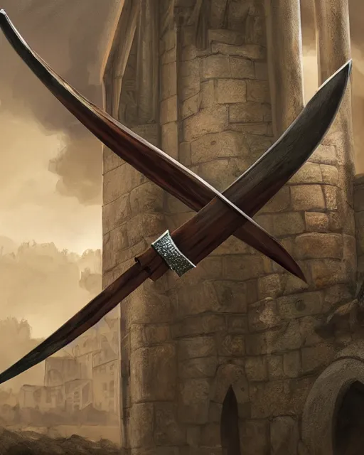 Image similar to realistic concept art of medieval longbow, detailed, delicate, hyper realism, ultra realistic, 8 k