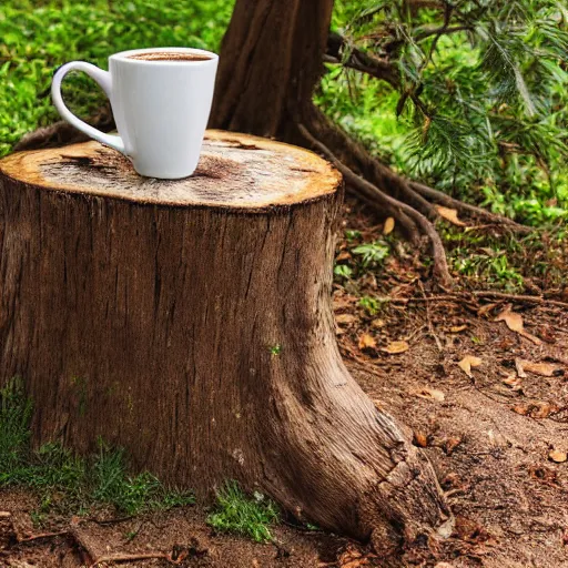 Prompt: a mocha, sitting on a tree stump, flikr photography