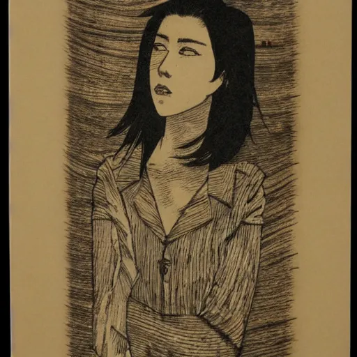 Image similar to Makise kurisu, engraving, old book, etching