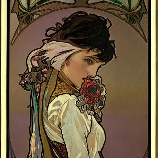 Image similar to punk, painted by alphonse mucha