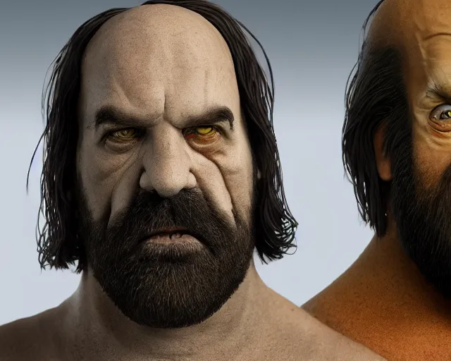 Image similar to homer simpson as sandor clegane, character art, by various concept artists, redshift render, hyperrealistic face, photorealistic render