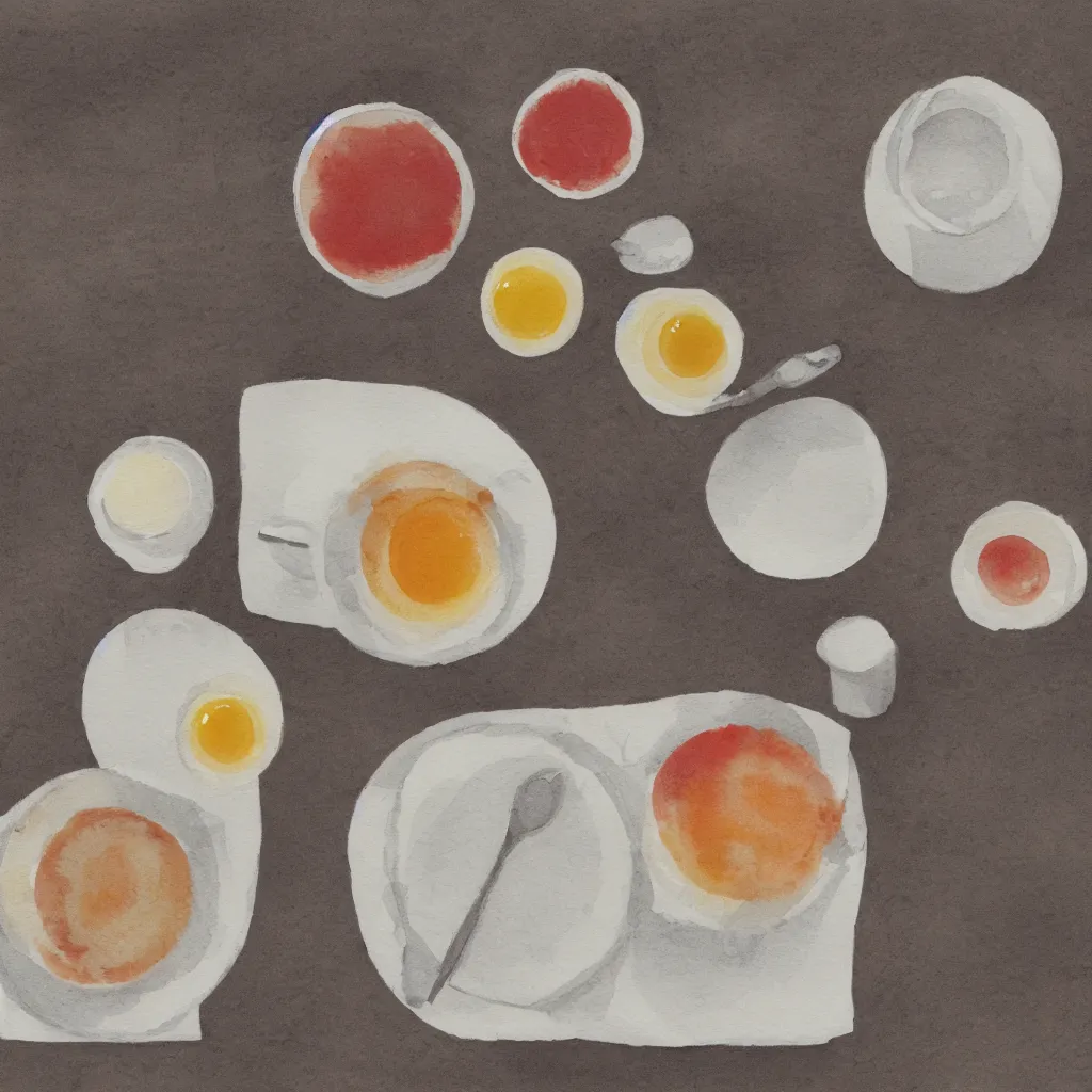 Image similar to a zen breakfast, minimal, water color, very detailed, 4K