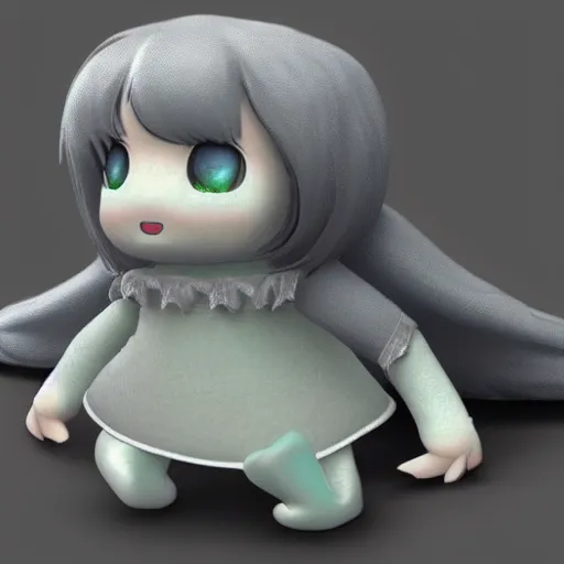 Image similar to a cute fumo plush of a lost waif spirit found in the depth of a well, eldritch, vray