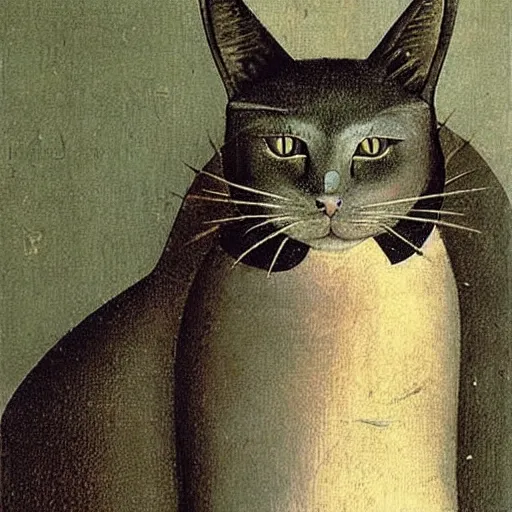 Image similar to stunning portrait of the cat of cheshire by hieronymus bosch