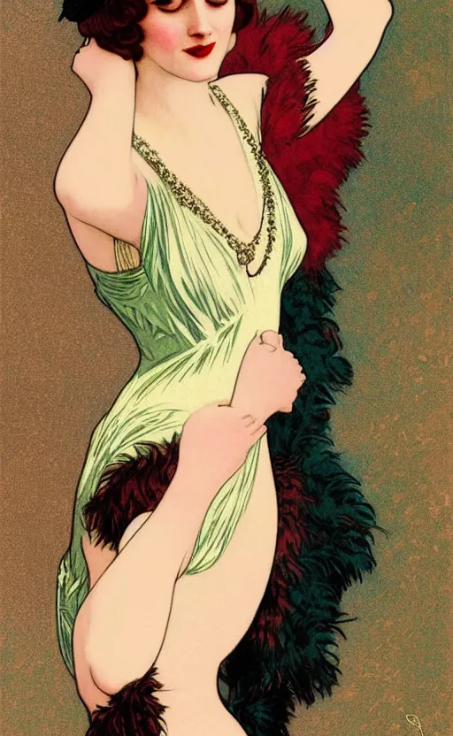 Prompt: flapper girl eva green, vesper lynd, vannessa ives, draped in flapper dress intricate, highly detailed, artstation, illustration, jurgens, rutkowski, bouguereau, mucha, roaring 20s, 1920s gaudy color