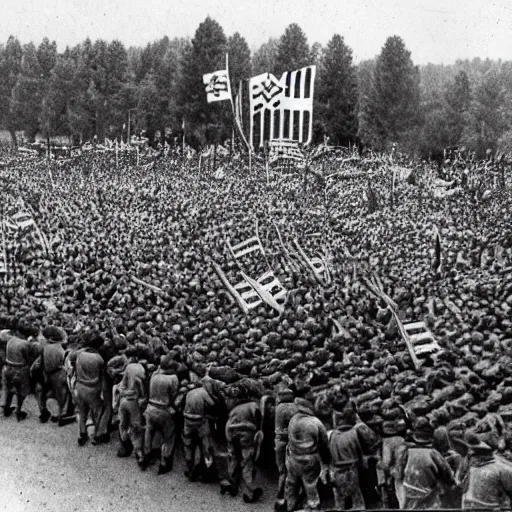 Prompt: third Reich rally, colored photograph