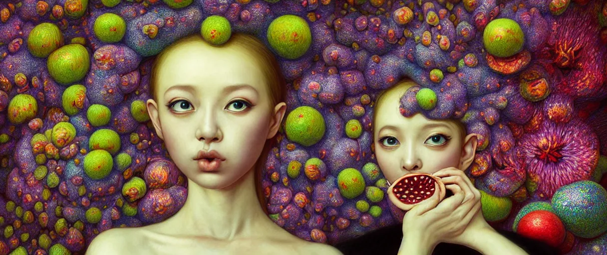 Prompt: hyper detailed 3d render like a Oil painting - kawaii Aurora (Singer) Eats of the juicy Strangling Fruit and Her gossamer polyp blossoms bring iridescent fungal flowers whose spores black the foolish stars by Jacek Yerka, Mariusz Lewandowski, Houdini algorithmic generative render, Abstract brush strokes, Masterpiece, Edward Hopper and James Gilleard, Zdzislaw Beksinski, Mark Ryden, Wolfgang Lettl, hints of Yayoi Kasuma, octane render, 8k