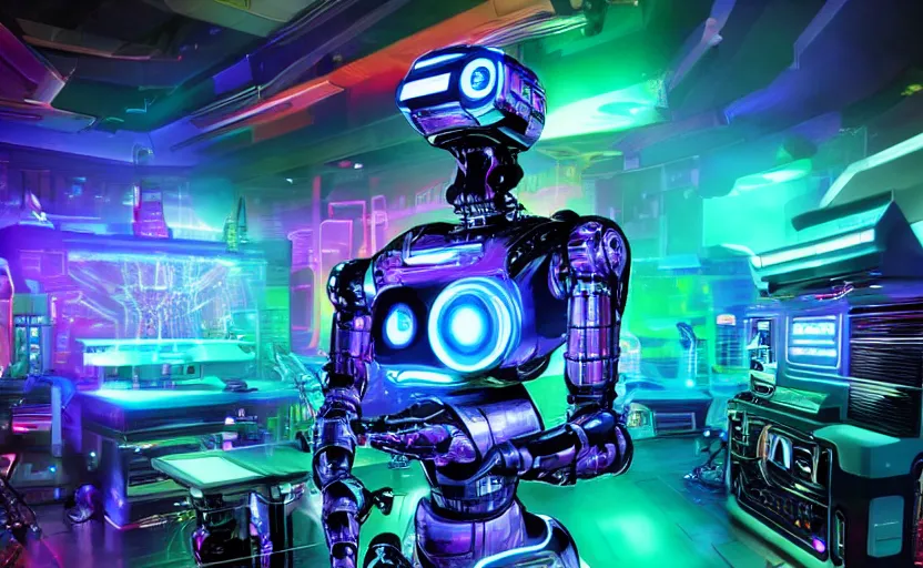 Image similar to robodad dad's cybercore disco rave, highly detailed, extremely high quality, hd, 4 k, 8 k, professional photographer, 4 0 mp, lifelike, top - rated, award winning, cinematic, realistic, detailed lighting, detailed shadows, sharp, no blur, edited, corrected, trending