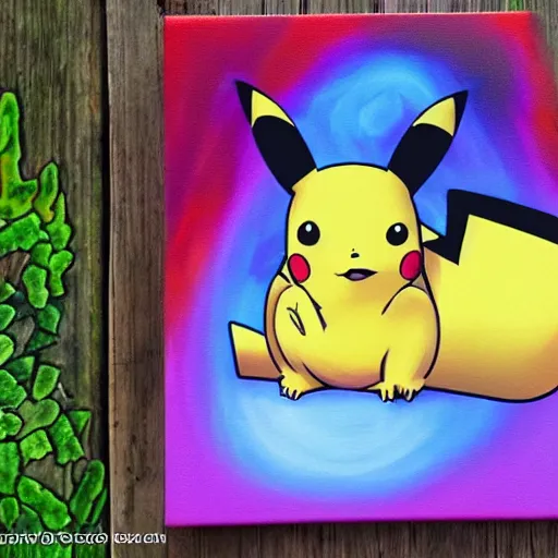 Image similar to An Pikachu sleeping in a forest, airbrush painting