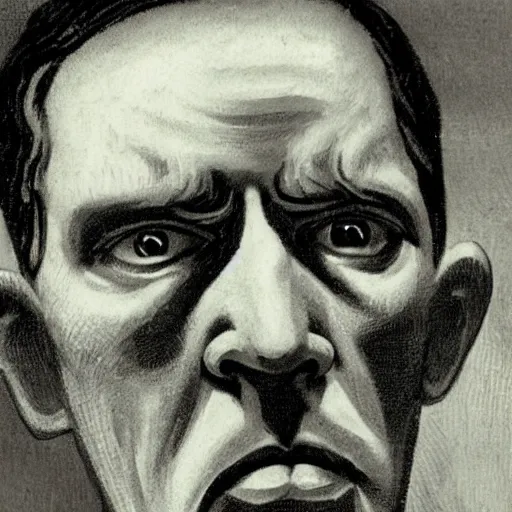 Prompt: h p lovecraft holding up an eyeball during an interview,, detailed in the style of vincent van gogh