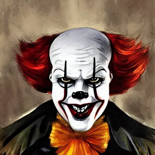 Image similar to portrait of pennywise mixed with batman by abbey edwin austin