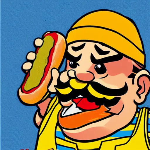 Image similar to wario eating a hot dog stencil art