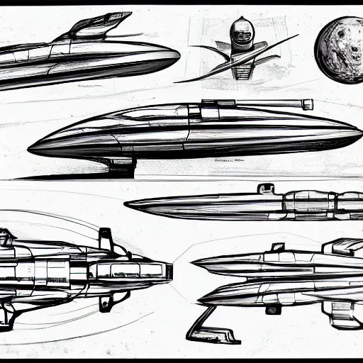 Image similar to sketches of spaceship, full page, technical, detailed