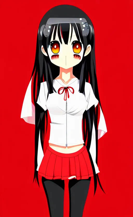 Image similar to anime girl with a detailed face and black hair in a red outfit, full body, trending, vector art, illustration,