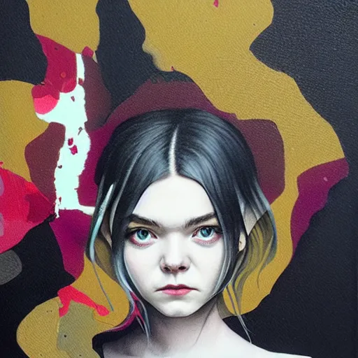 Prompt: Elle Fanning surrounded by ferrofluid picture by Sachin Teng, asymmetrical, dark vibes, Realistic Painting , Organic painting, Matte Painting, geometric shapes, hard edges, graffiti, street art:2 by Sachin Teng:4