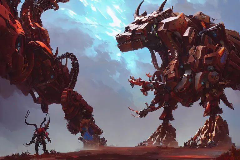 Image similar to grimhorn fanghorn machine mecha animal beast robot of horizon forbidden west horizon zero dawn bioluminiscence, behance hd by jesper ejsing, by rhads, makoto shinkai and lois van baarle, ilya kuvshinov, rossdraws global illumination