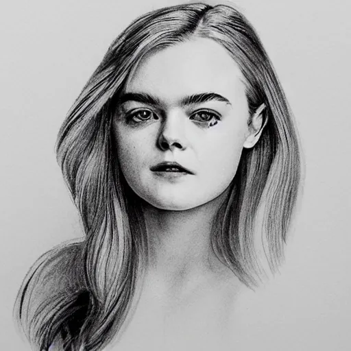 Image similar to Elle Fanning, head and shoulders portrait, extremely detailed masterpiece, in the style of a Russian criminal tattoo on paper,