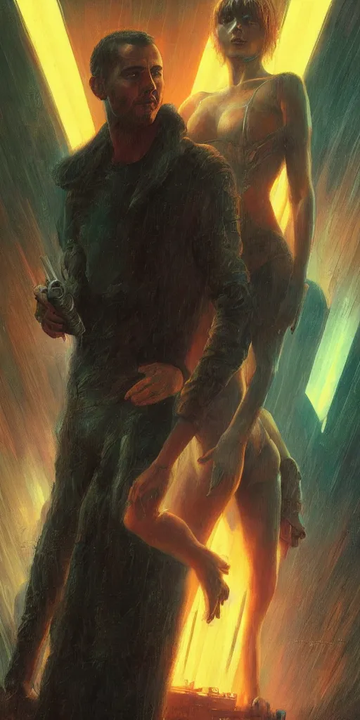 Image similar to epic masterpiece Blade Runner 2049 neon, by Edgar Maxence and Ross Tran and Michael Whelan, boris vallejo, frank frazetta