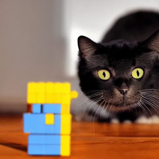 Image similar to a cat destroying a lego city