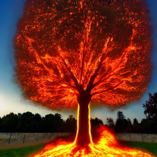 Prompt: giant tree of life on fire