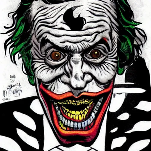 Image similar to portrait of the joker, mash - up between mc escher and vincent van gogh, marvel comics style