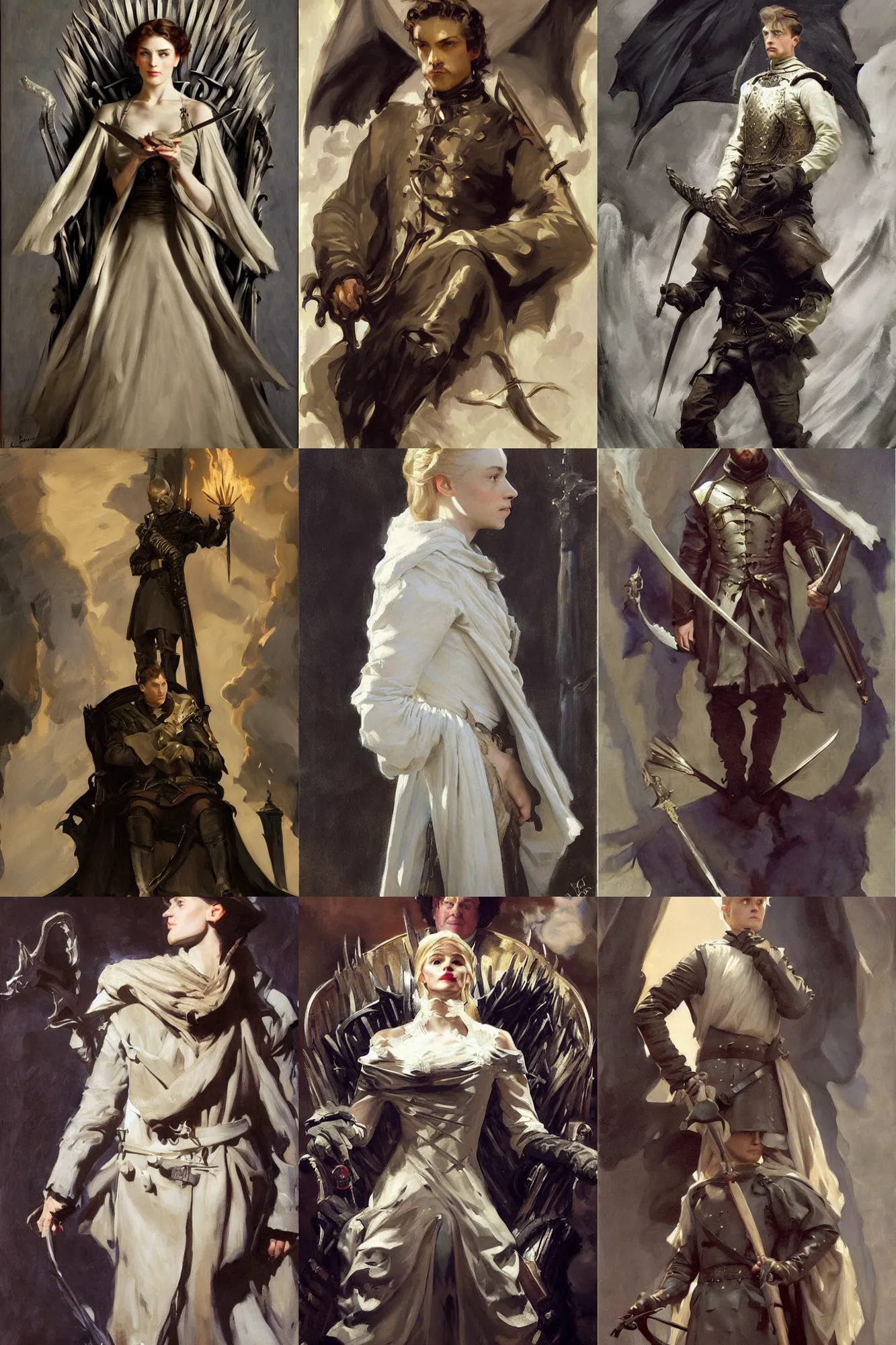 Prompt: painting by sargent and leyendecker. game of thrones. bloodborne