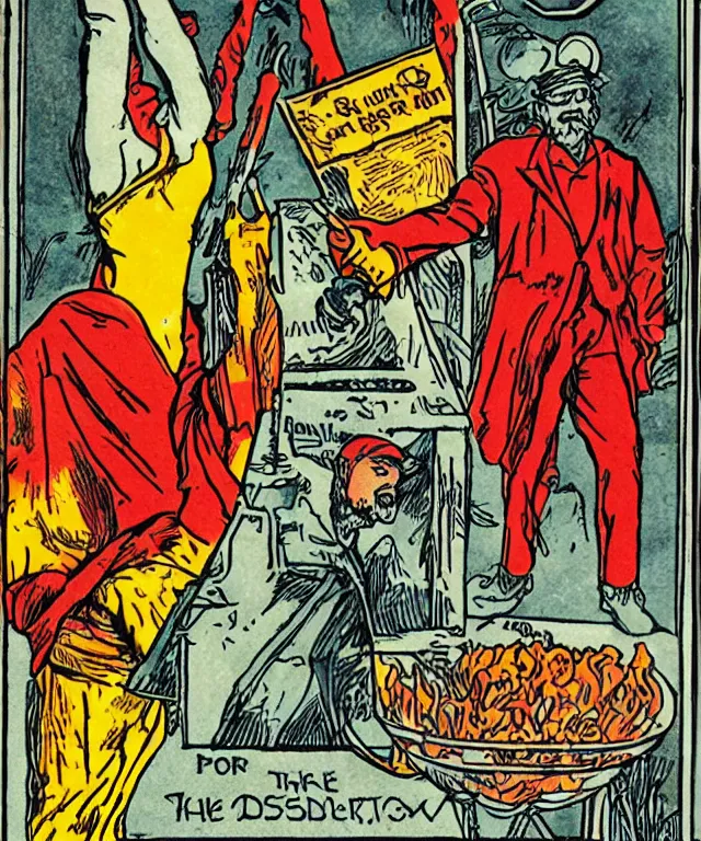 Image similar to ryder - waite commodity fetishism marxist tarot card