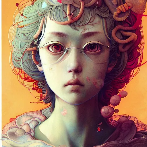 Image similar to prompt : renaissance portrait soft light painted by james jean and katsuhiro otomo and erik jones, inspired by evangeleon anime, smooth face feature, intricate oil painting, high detail illustration, sharp high detail, manga and anime 1 9 9 0