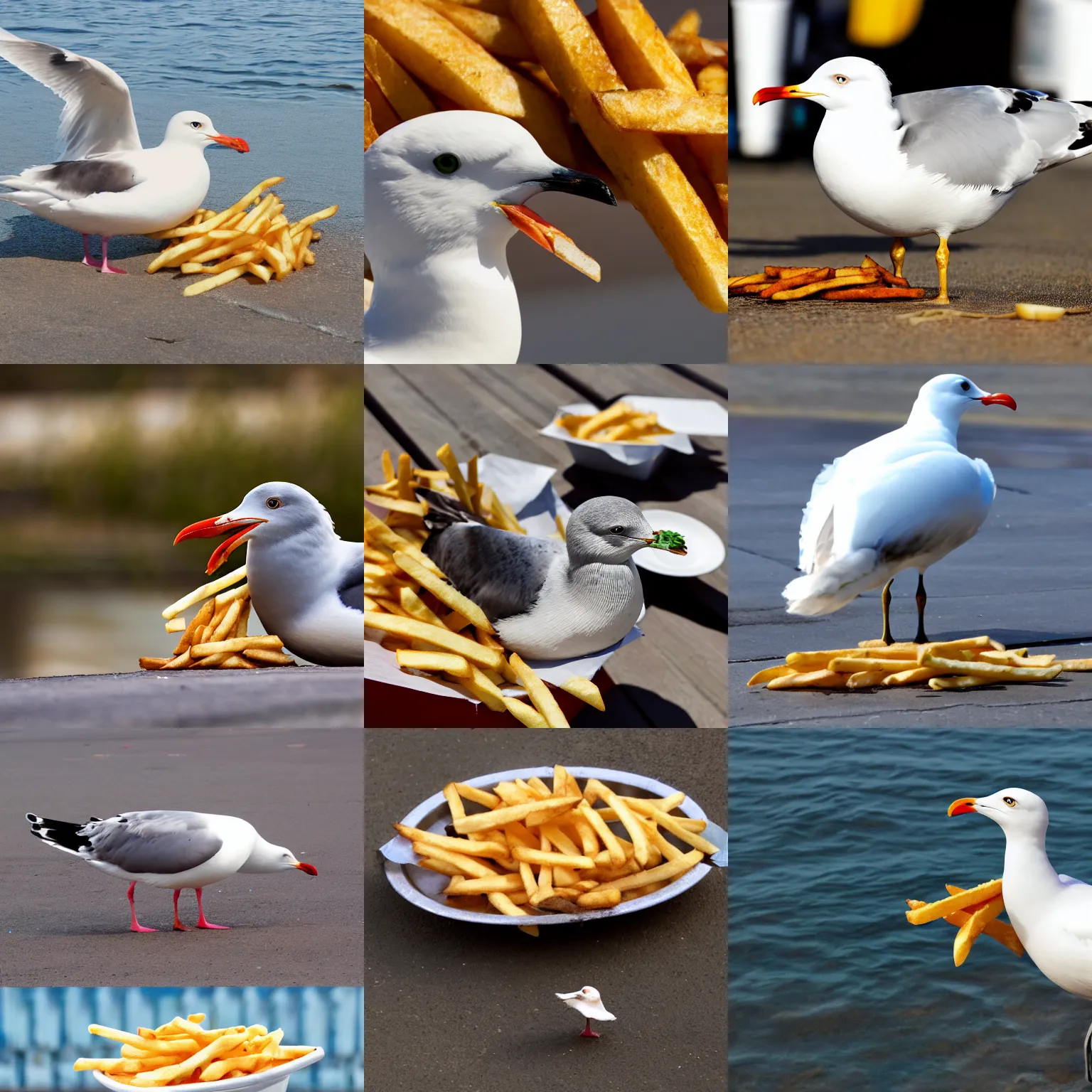 Prompt: Seagull eating fries