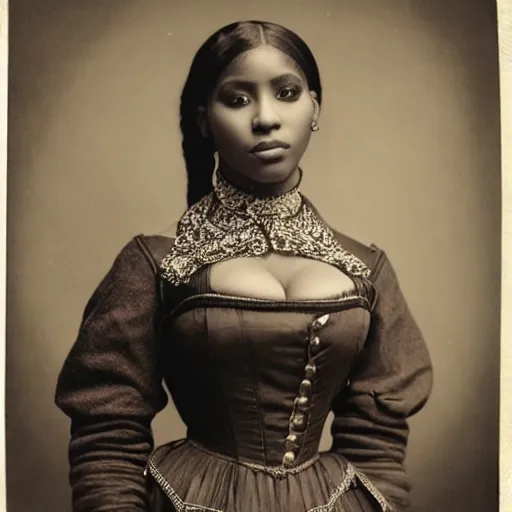 Image similar to albumen print portrait of nicki minaj wearing 1 8 0 0 s clothing, very detailed, very intricate,