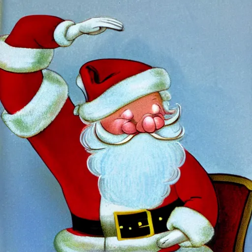 Image similar to santa claus sitting on the toilet in the style of currier & ives