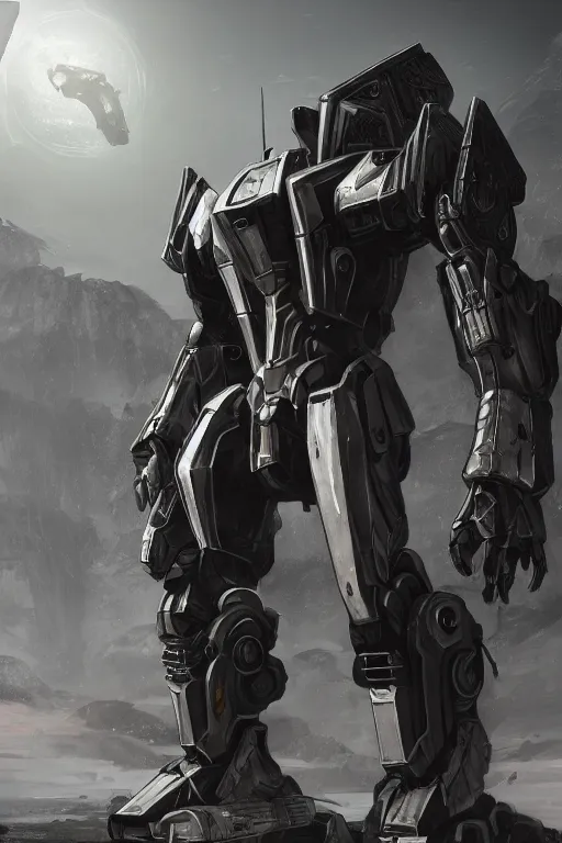 Image similar to giant mechwarrior, on the battlefield, detailed sleek silver armor, epic proportions, epic scale, highly detailed digital art, macro art, warframe fanart, destiny fanart, anthro, giantess, macro, deviantart, 8k 3D realism