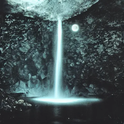 Prompt: moon inside a waterfall