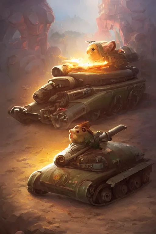 Prompt: cute little anthropomorphic Guinea Pig driving a tank, tiny, small, short, American tanker outfit, cute and adorable, pretty, beautiful, DnD character art portrait, matte fantasy painting, DeviantArt Artstation, by Jason Felix by Steve Argyle by Tyler Jacobson by Peter Mohrbacher, cinematic lighting