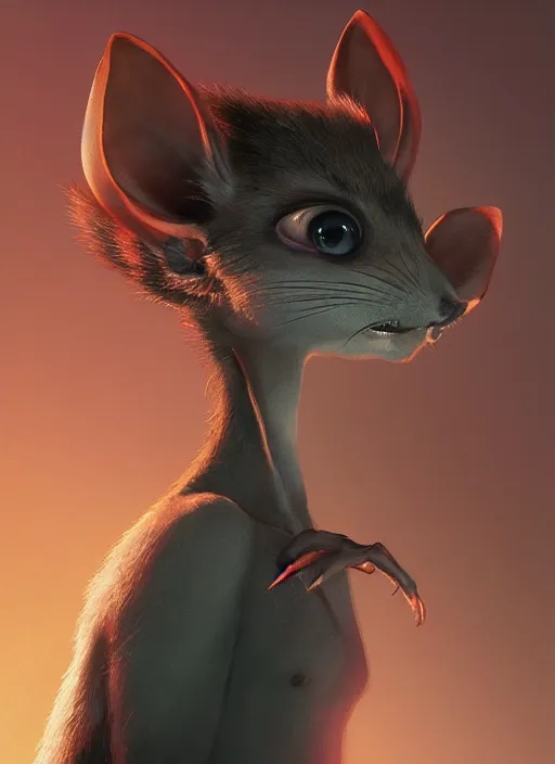 Image similar to a beautiful half body portrait of a cute young anthropomorphic alien rat fursona. big eyes. character design by cory loftis, fenghua zhong, ryohei hase, ismail inceoglu and ruan jia. volumetric light, detailed, rendered in octane