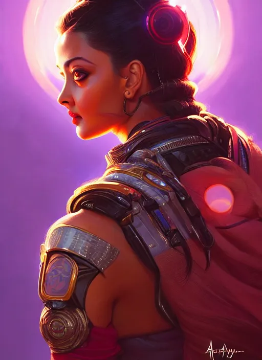 Image similar to portrait of apex legends, aishwarya rai, intricate, elegant, glowing lights, highly detailed, digital painting, artstation, glamor pose, concept art, smooth, sharp focus, illustration, art by artgerm and greg rutkowski, artey freytag