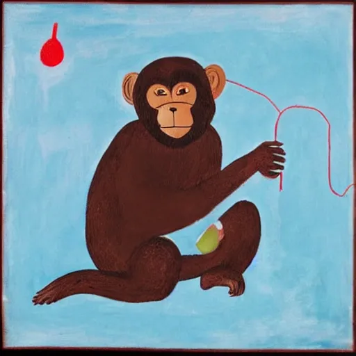 Prompt: A monkey drinking champagne as a Miro painting