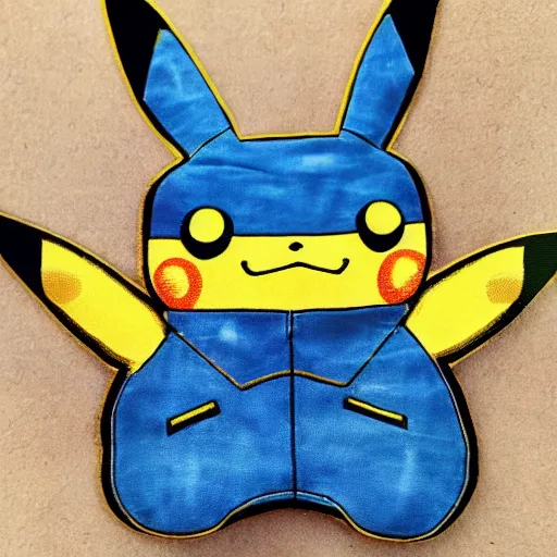 Prompt: a denim Pikachu