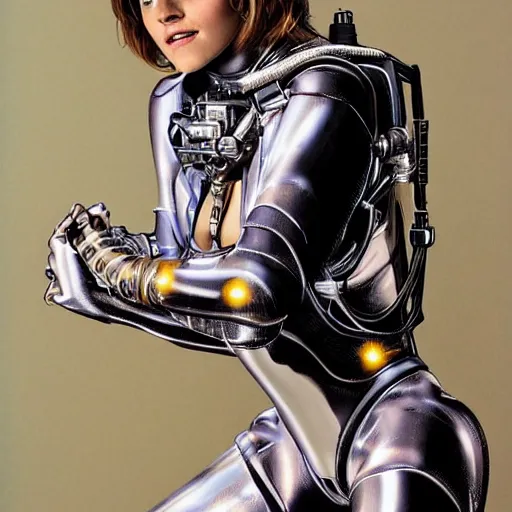 Image similar to Emma Watson in spacesuit, by Hajime Sorayama