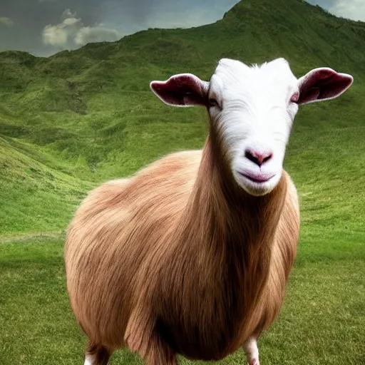 Prompt: A realistic photo of a mixture of Human and Goat, hyper-realistic, 8K HDR.