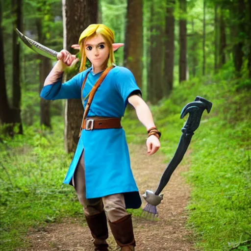 Image similar to link from the legend of zelda as real human, 8 k photography