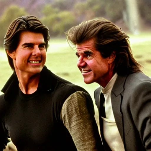 Prompt: Tom Cruise and Mel Gibson are best friends, movie still, photograph, high quality, 4K