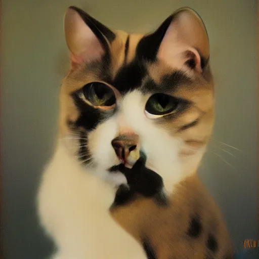 Image similar to realistic painting of a cat wearing a tuxedo, ultra long lens, 8 k, ultra, realistic, art by alphonse mucha