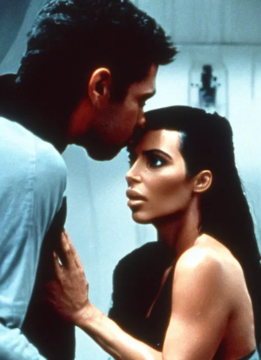 Image similar to cinematic film still of kim kardashian being held by the throat by a predator in Alien.
