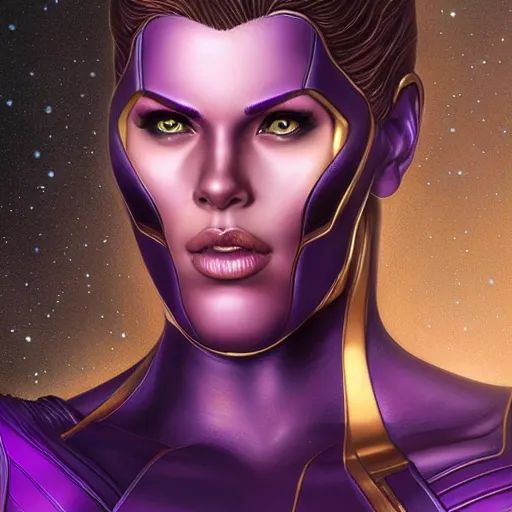 Image similar to thanos as a woman, highly detailed portrait, elegant, by artgerm