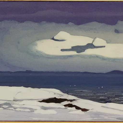 Prompt: luminist polar landscape, swiping brushwork, winslow homer, larry elmore