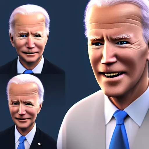 Image similar to anime Joe Biden with glowing eyes as a 3D render